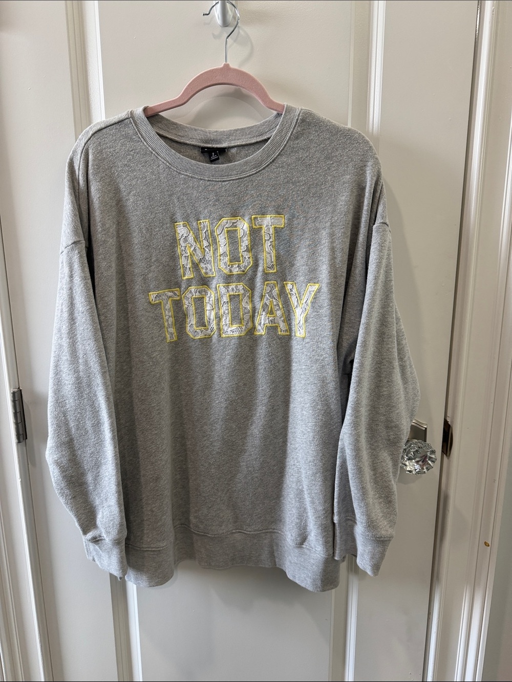 torrid Gray Crewneck Sweatshirt with Yellow 'NOT TODAY' Graphic